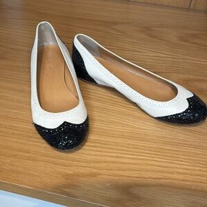 J.Crew woman’s flats.  Ivory with black glitter on toe and heel. Size 7.5
